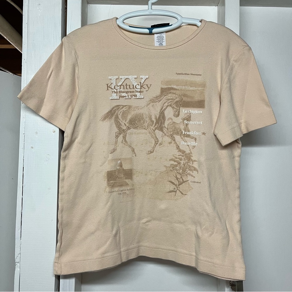 Vintage Kentucky The Bluegrass State Women’s Shirt Tan Cream Size Large